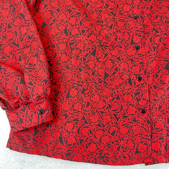Vintage JUDY BOND Womens 12 Red Black Floral Scroll Button Up Long Sleeve Blouse - Picture 10 of 10